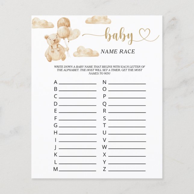 Papier Bear baby name jeu de course (Devant)