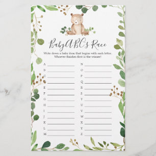 Papier Bear Baby shower ABC's Race Game