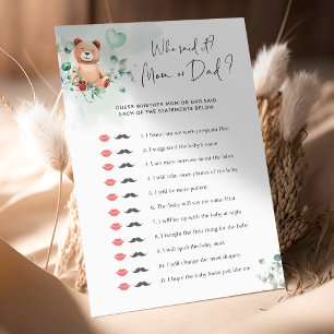 Papier Bear Baby shower Game - Qui L'A Dit