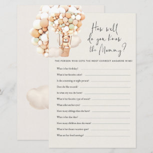 Papier Bear Baby shower Jeu - Comment Bien Connaissez-Vou