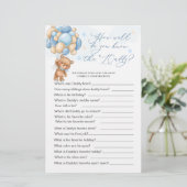 Papier Bear Baby shower Jeu Comment Bien Connaissez-Vous  (Debout devant)