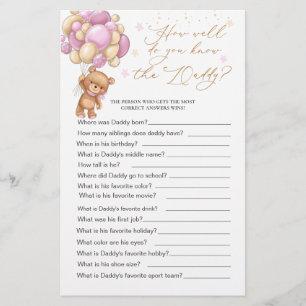 Papier Bear Baby shower Jeu Comment Bien Connaissez-Vous