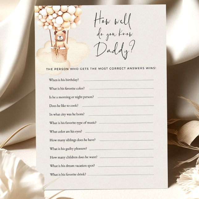 Papier Bear Baby shower Jeu Comment Bien Connaissez-Vous  (Créateur téléchargé)