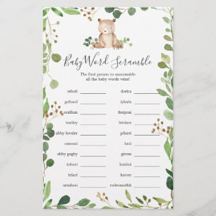 Papier Bear Baby shower Word Scramble Jeu
