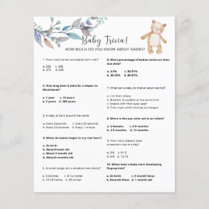 Papier Bear Baby Trivia   Jeu Baby shower