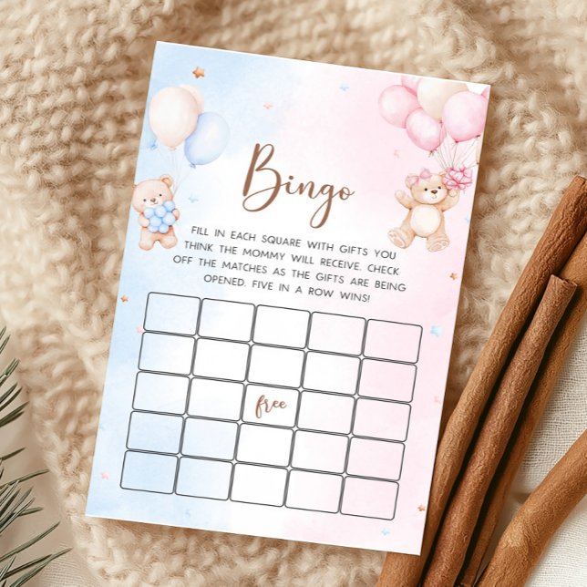 Papier Bear Balloon Gender Reveal Bingo Game (Bear Baby Shower Game)