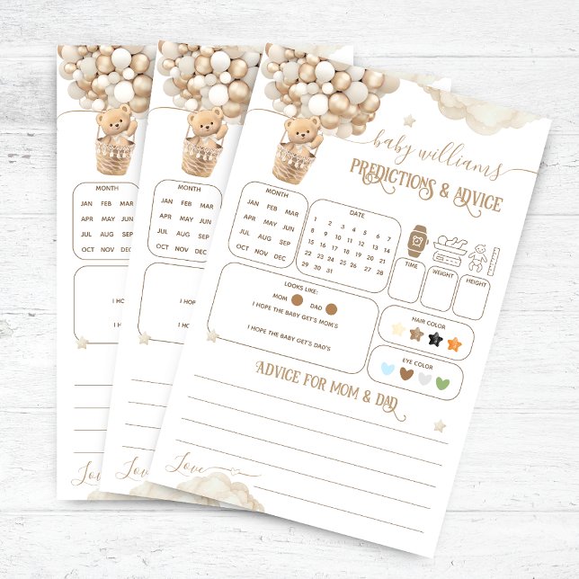 Papier Bear Balloons Baby shower prédictions Jeu (Créateur téléchargé)