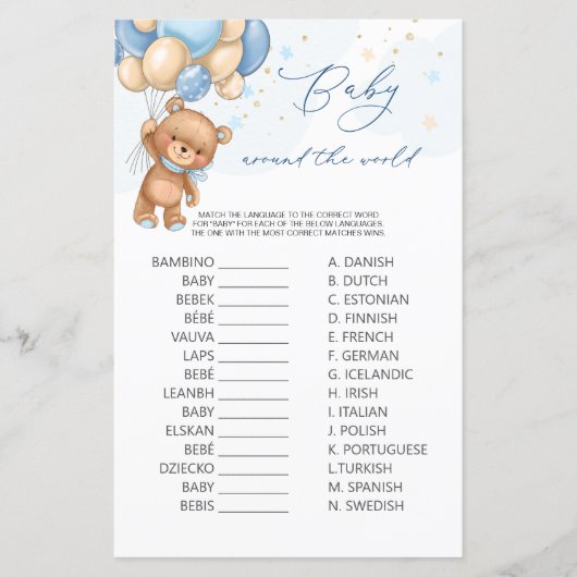 Papier Bear Blue Balloons Baby Around World Jeu (Devant)