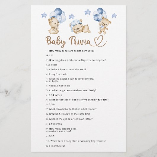 Papier Bear boy baby shower Baby Trivia (Dos)