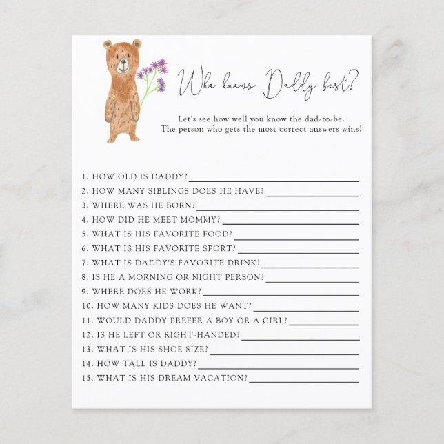 Papier Bear cub - Qui connaît le mieux DADDY (Devant)