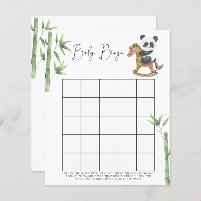 Papier Bear Panda Baby shower jeu de bingo (Devant / Derrière)