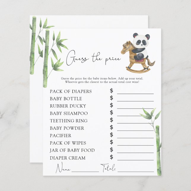 Papier Bear Panda baby shower Prix Devis jeu (Devant / Derrière)