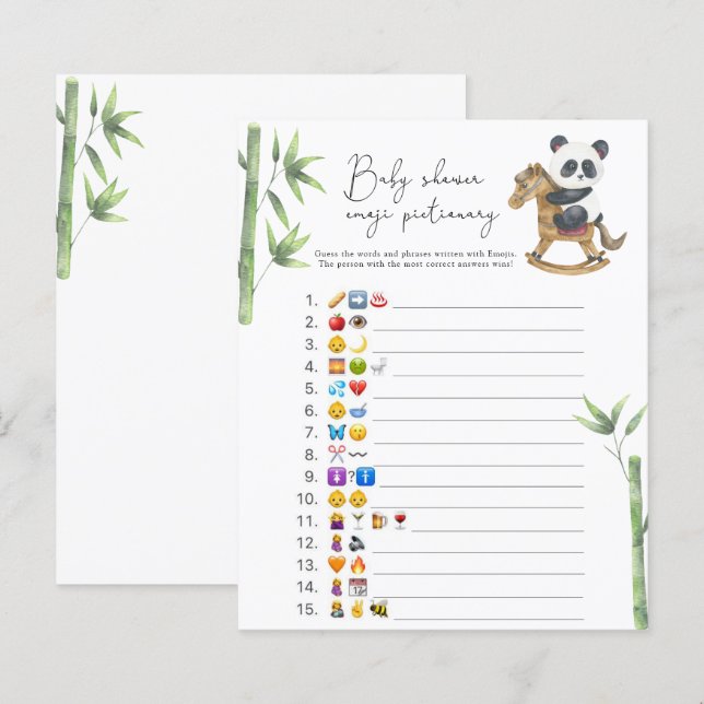 Papier Bear Panda Emoji jeu d'images baby shower (Devant / Derrière)