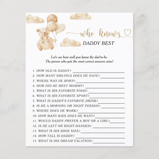 Papier Bear Qui connaît le meilleur jeu pour papa (Devant)