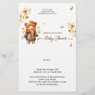 Papier Bearly Wait Automne Baby shower Candy Bar Wrapper