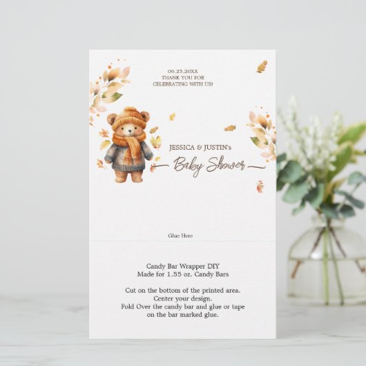 Papier Bearly Wait Automne Baby shower Candy Bar Wrapper (Debout devant)