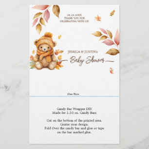 Papier Bearly Wait Automne Baby shower Candy Bar Wrapper