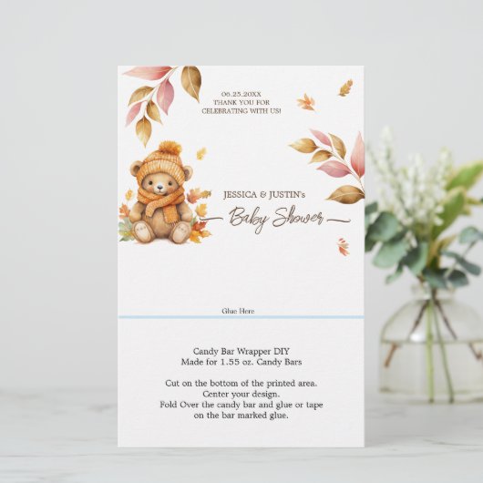 Papier Bearly Wait Automne Baby shower Candy Bar Wrapper (Debout devant)