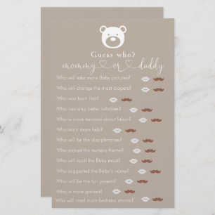 Papier Bearly Wait Baby shower "Devinez Qui" Jeu