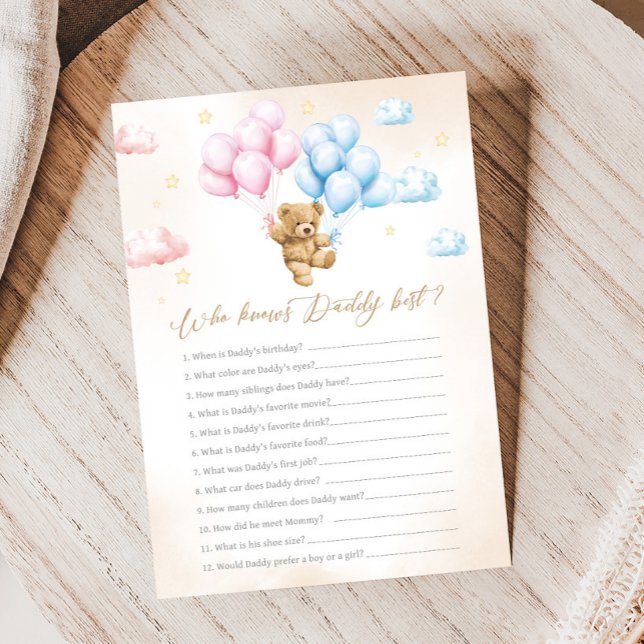 Papier Bearly Wait Bear Gender Reveal Who knows Game (Bear Gender Reveal Game)