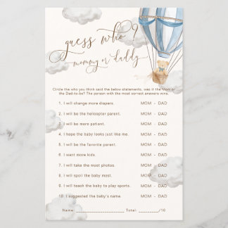 Papier Bearly Wait Blue Guess Who Baby Shower Game
