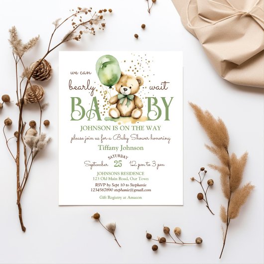 Papier Bearly wait teddy invitation budget baby shower ve