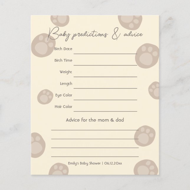 Papier Beary Cute Teddy Bear Baby shower Devinant Jeu (Devant)