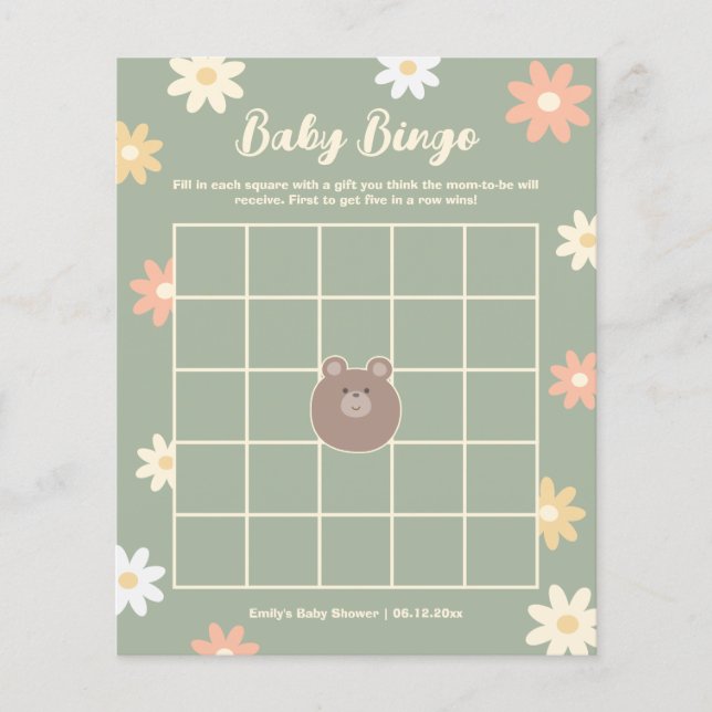 Papier Beary Cute Teddy Bear Boy Baby shower Bingo Jeu (Devant)