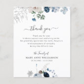 Papier beau bleu florals funérailles merci note (Devant)