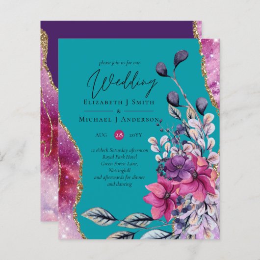 Papier Beau BUDGET Rose Turquoise Floral Agate Mariage (Devant / Derrière)