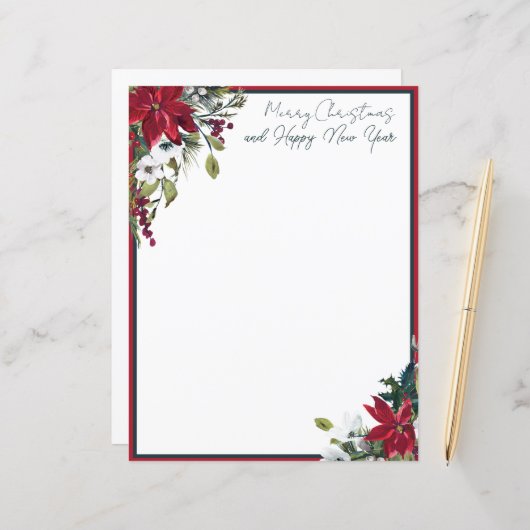 Papier Beau cadre poinsettia Noël (Devant/Arrière en situation)
