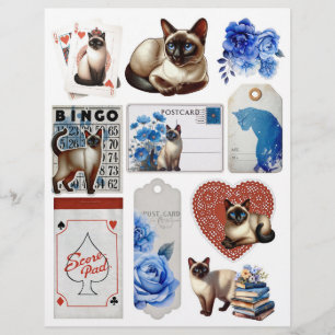 Papier Beau chat siamois Ephemera Vintage