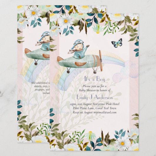 Papier Beau Invitation Baby shower de pilotes d'avion (Devant / Derrière)