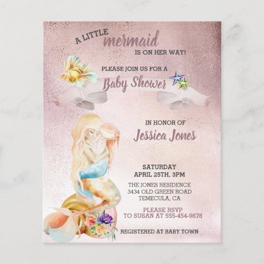 Papier Beau Rose Gold Mermaid Baby shower Invitation (Devant)