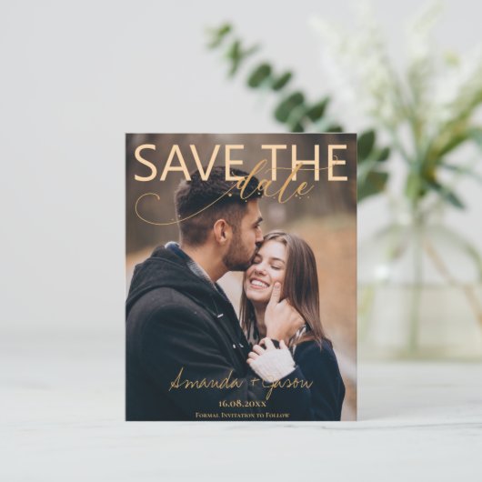 Papier Beau Script Photo Mariage Enregistrer La Date (Debout devant)