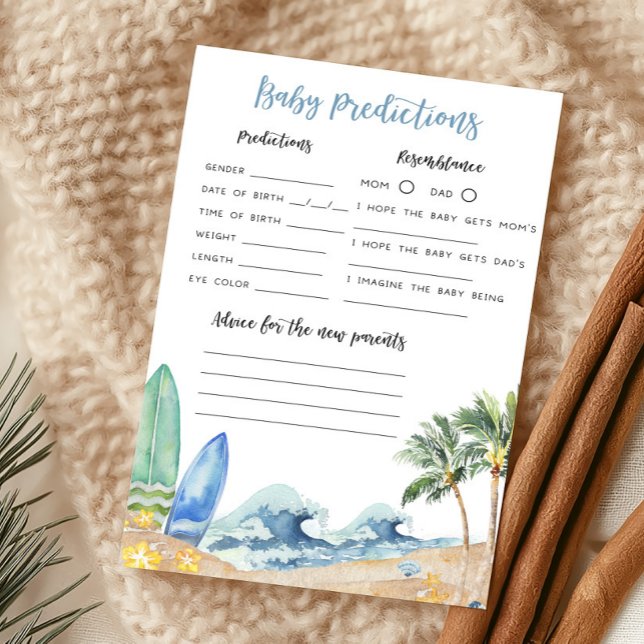 Papier Bébé à bord Baby shower Baby Predictions Jeu (Surfing Summer Boy Baby Shower Baby Predictions Game)