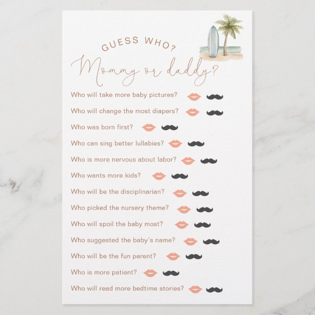 Papier Bébé À Bord Baby shower "Devinez Qui" Jeu (Devant)