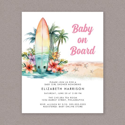 Papier Bébé À Bord De Plage Surf Bébé Fille Invitation do