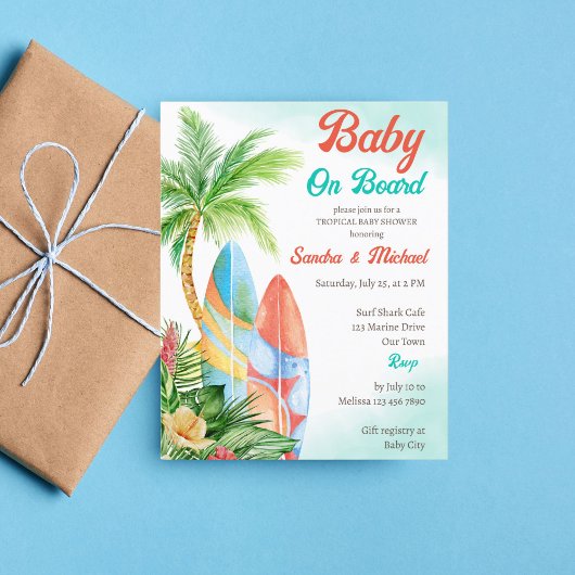 Papier Bébé à bord surf baby shower budget invitation
