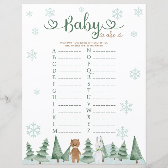 Papier Bébé Abc mignon Ours Bunny Hiver Animal Thème Jeu (Devant)