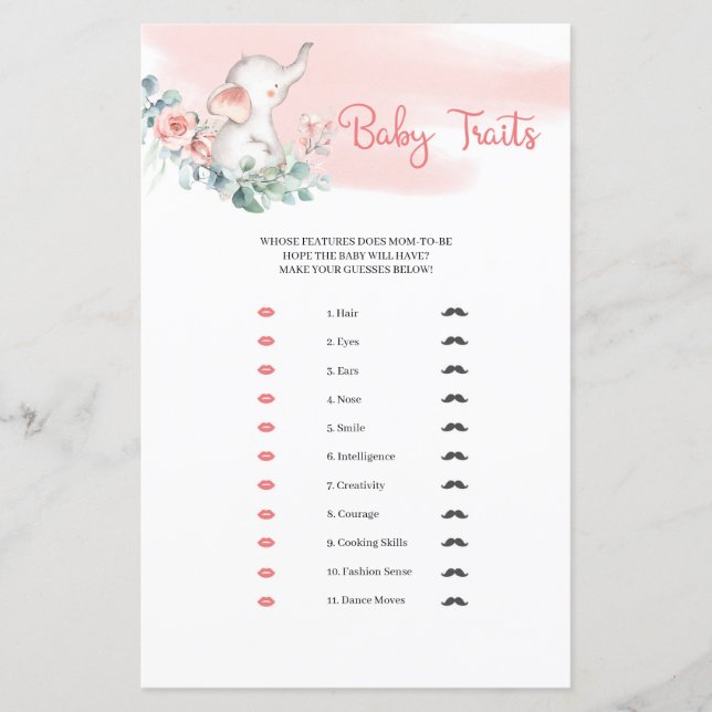 Papier Bébé adorable Fille Eléphant Eucalyptus Bébé Trait (Devant)