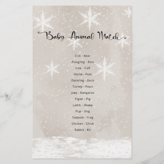 Papier Bébé Animal Match Baby shower Snowman (Dos)
