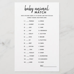 Papier Bébé animal Match minimaliste Baby shower jeu