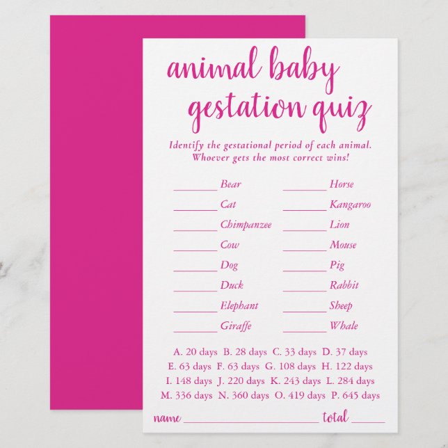 Papier Bébé animal simple | Jeu de gestation rose chaud (Devant / Derrière)