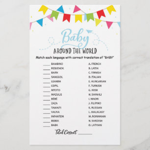 Papier Bébé autour du monde avec réponses Baby Shower