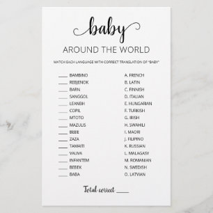 Papier Bébé autour du monde avec réponses Baby Shower