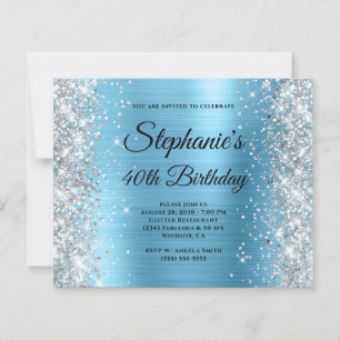Papier Bébé Bleu Argent Glam Monogramme 40e Anniversaire