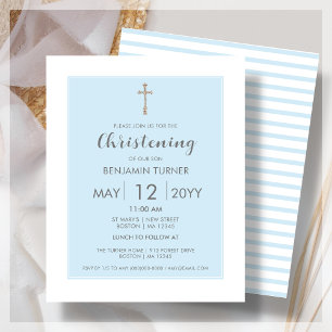 Papier Bébé Bleu bande   Christening Budget Invitation