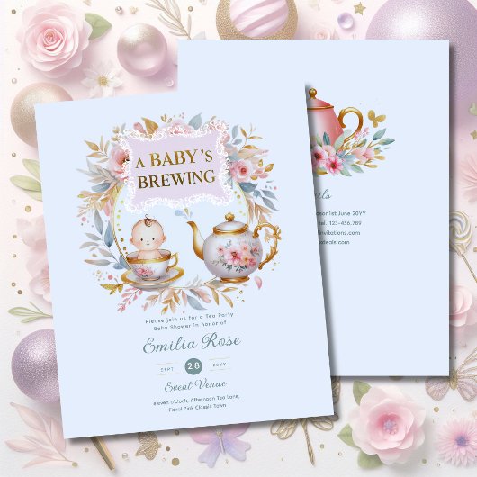 Papier Bébé Bleu Brassage Tea Party Douche Floral Brunch