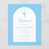 Papier Bébé Bleu Garçon Baptême Arc Budget Invitation (Devant)